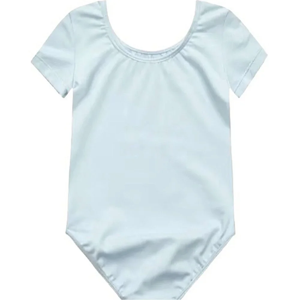 Danskin Childs I 6X-7 Leotard China Blue Short Sleeve Scoop Neck Dance
